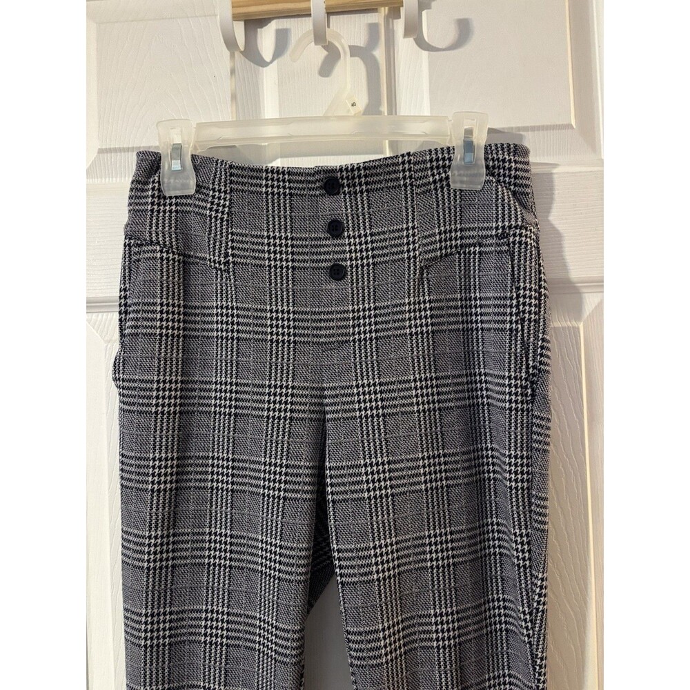 Halara M Medium Plaid Navy Dress Pants Stretch Buttons Pockets Straight Taper